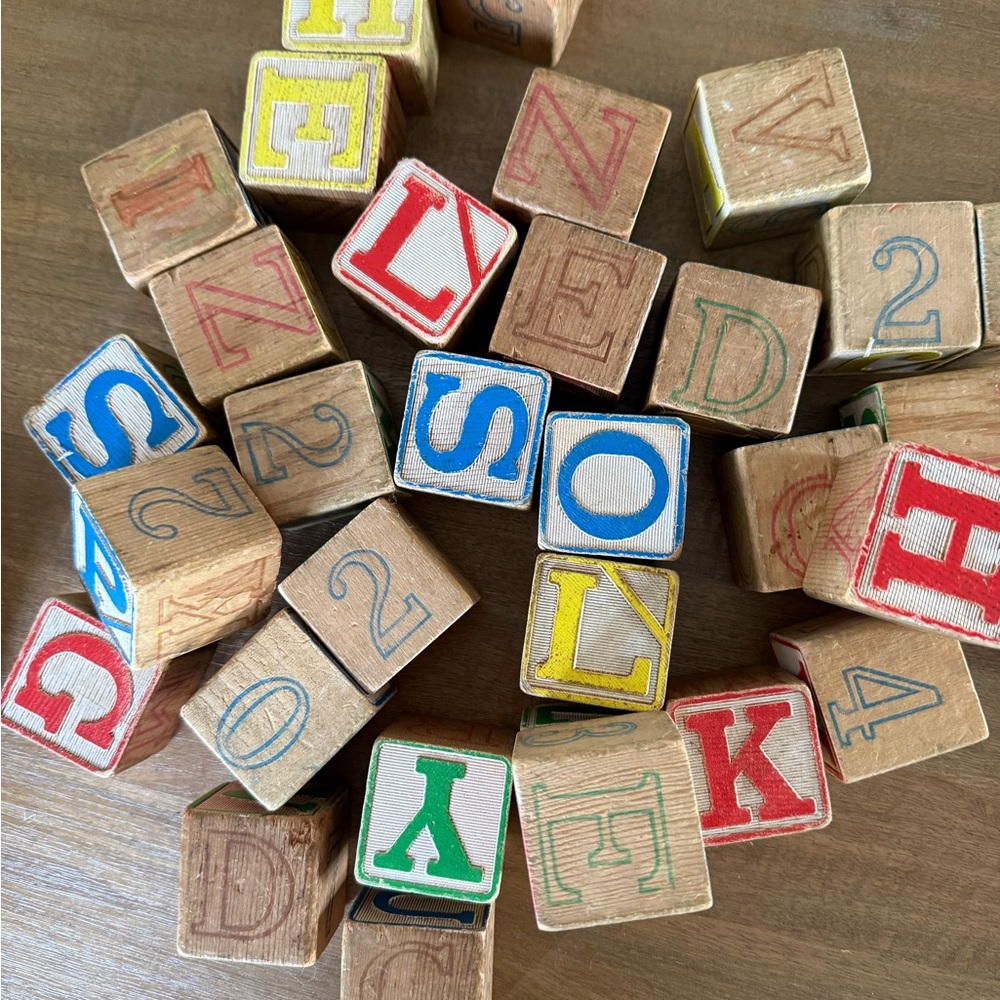32 Vintage Wood Alphabet Number Blocks for Kids and Babies